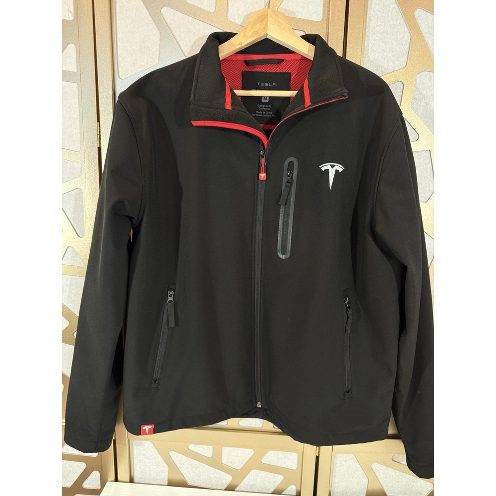 Tesla Logo Employee Soft Shell Jacket Black Red Embroidery Full Zip Mens Medium